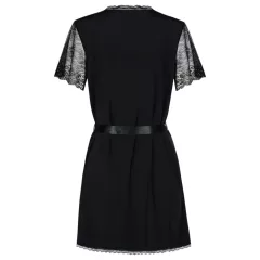 Obsessive Miamor Lace Sleeve Robe & Thong Set (Black)