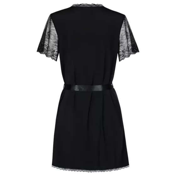 Obsessive Miamor Lace Sleeve Robe & Thong Set (Black)