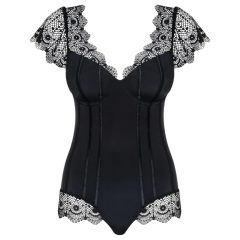 Obsessive Moketta - Black Lace Ruffle Striped Bodysuit