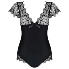 Obsessive Moketta - Black Lace Ruffle Striped Bodysuit