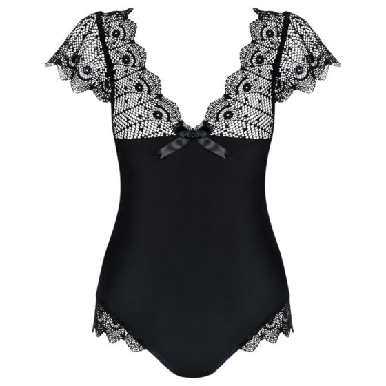 Obsessive Moketta - Black Lace Ruffle Striped Bodysuit