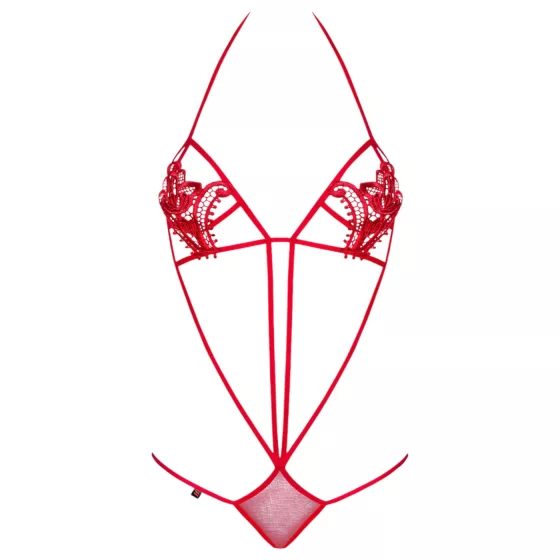 Obsessive Luiza - red strappy bodysuit with tulip motif (S/M)