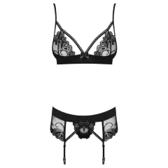   Obsessive Wonderia - Embroidered Lace Lingerie Set (Black) - L/XL