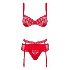   Obsessive Heartina - Floral Lingerie Set with Heart Decoration (red)