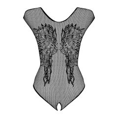   Obsessive B112 – Angel Wing Open-Back Fishnet Bodysuit (Black)