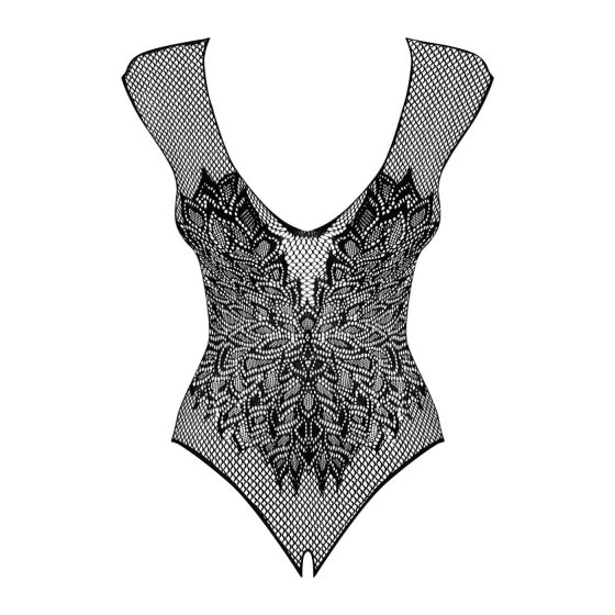 Obsessive B112 – Angel Wing Open-Back Fishnet Bodysuit (Black) - XL/XXL