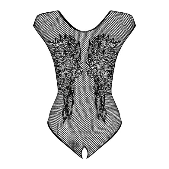 Obsessive B112 – Angel Wing Open-Back Fishnet Bodysuit (Black) - XL/XXL