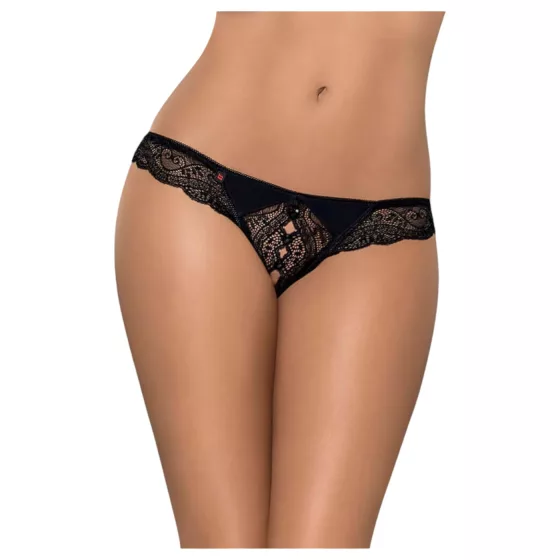 Obsessive Miamor - Sparkling Open Lace Thong for Women (Black) - XXL