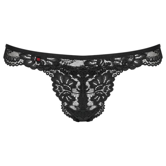 Obsessive 810-THO-1 - Floral Lace Thong with Ruffles (Black)