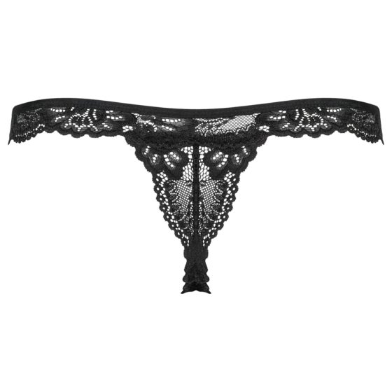 Obsessive 810-THO-1 - Floral Lace Thong with Ruffles (Black)