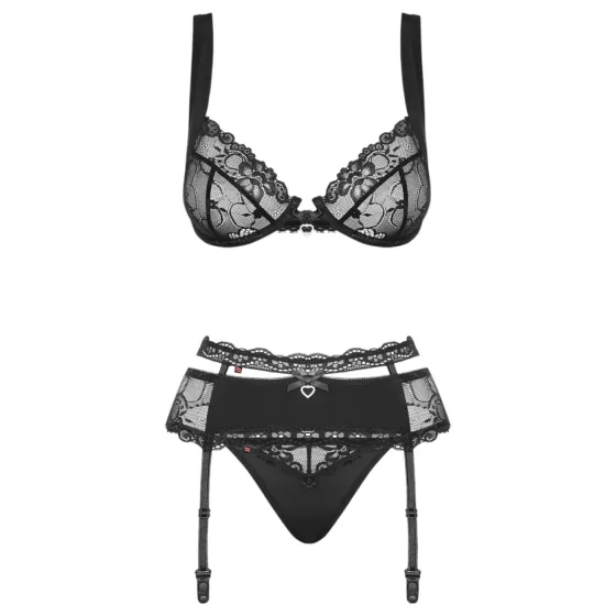 Obsessive Heartina - lingerie set (black) - L/XL