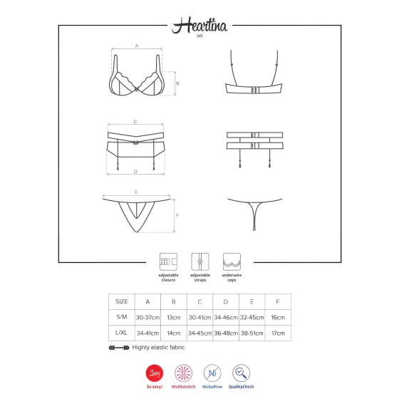 Obsessive Heartina - lingerie set (black) - L/XL