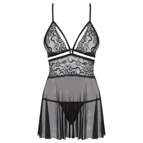 Obsessive 838-BAB-1 - Sheer Lace Babydoll Set (Black) - 2XL/3XL
